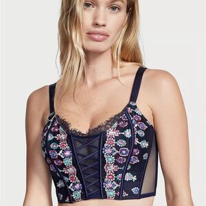 NWT Victoria's Secret Dream Angels Jeweled Unlined Embroidered Satin Corset SZ S
